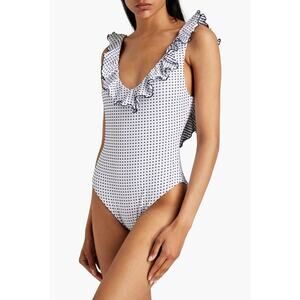 Eberjey Loreta Coastal Dot Ruffle One Piece Swimsuit M